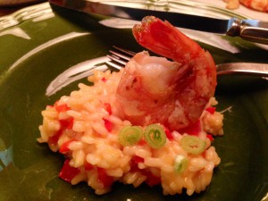 Leckeres Risotto mit gebratenen King Prawns